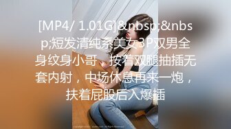 [MP4/ 1.01G]&nbsp;&nbsp;短发清纯系美女3P双男全身纹身小哥，按着双腿抽插无套内射，中场休息再来一炮，扶着屁股后入爆插