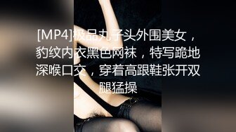 [MP4]极品丸子头外围美女，豹纹内衣黑色网袜，特写跪地深喉口交，穿着高跟鞋张开双腿猛操